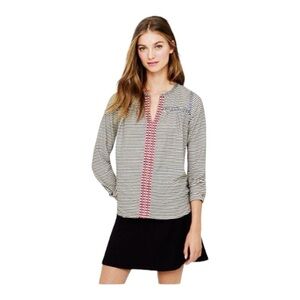 J. Crew Women's size 2 Embroidered Peasant Top‎ Shirt 3/4 Sleeve Striped Cottage